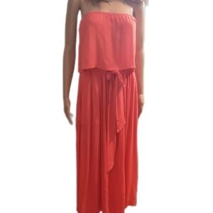 GAP coral strapless vacay maxi dress with elastic waist flounce top Sz L